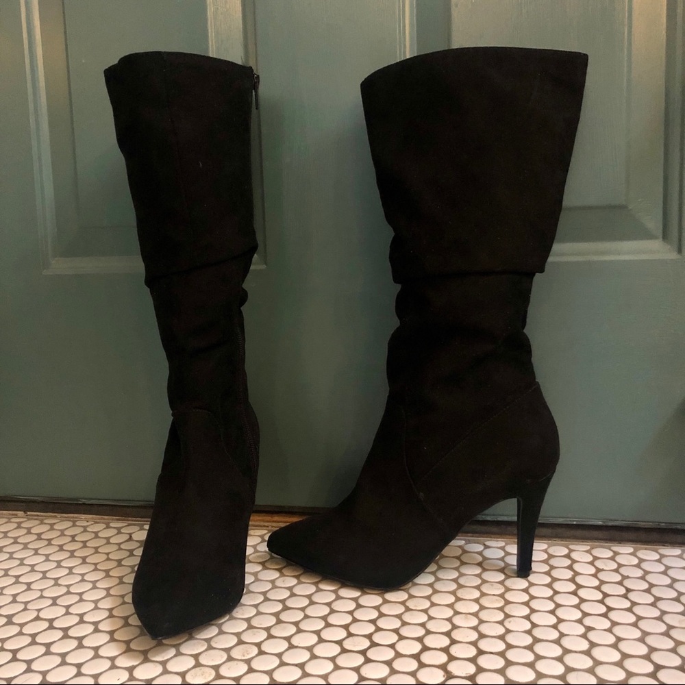 Black Suede Pointed Toe Knee-High Boots